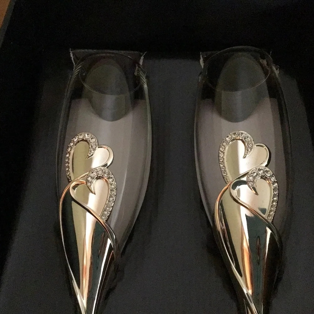 ❤️Double Hearts Toasting Flutes Set❤️ - Picture 2 of 5
